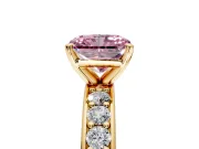 Solitaire Engagement Ring Setting for Fancy Pink Radiant Cut Center with Channel-Set Accents and Prong Head in Yellow Gold