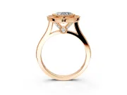 Halo Engagement Ring Setting for Heart-Shaped Center with Milgrain Frame, Pave Band and Prong Head in Rose Gold