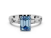 Solitaire Engagement Ring Setting for Fancy Blue Emerald Cut Center with Channel Baguette Band and Prong Head in Sterling Silver