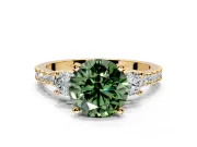 3 Stone Engagement Ring Setting for Fancy Green Round Cut Center with Round Cut Side Accents and Prong Head in Yellow Gold