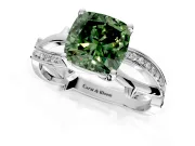Solitaire Engagement Ring Setting for Fancy Green Cushion Cut Center with Pave and Plain Crossover Band and Prong Head in Sterling Silver