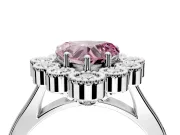 Cluster Halo Engagement Ring Setting for Fancy Pink Heart-Shaped Center with Milgrain Bezel Accents and Prong Head in Sterling Silver