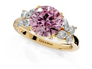 Floral Engagement Ring Setting for Fancy Pink Round Cut Center with Marquise Cluster Shoulders and Prong Head in Yellow Gold