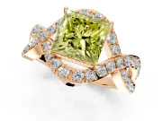 Halo Engagement Ring Setting for Fancy Yellow Princess Cut Center with Pave Infinity Twist Band and Prong Head in Rose Gold