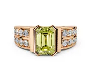 Bezel Engagement Ring Setting for Fancy Yellow Emerald Cut Center with Wide Channel-Set Band and Bezel Head in Rose Gold