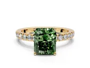 Solitaire Engagement Ring Setting for Fancy Green Radiant Cut Center with Round Cut Pave Band and Prong Head in Yellow Gold