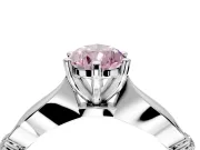 Solitaire Engagement Ring Setting for Fancy Pink Pear-Shaped Center with Carved Leaf Shoulders and Prong Head in White Gold