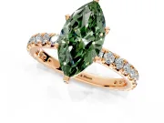 Solitaire Engagement Ring Setting for Fancy Green Marquise Center with Shared-Prong Accents and Prong Head in Rose Gold