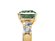 5 Stone Engagement Ring Setting for Fancy Green Princess Cut Center with Plain Band and Prong Head in Yellow Gold