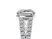 Solitaire Engagement Ring Setting for Asscher Cut Center with Pave Split Shank and Prong Head in Sterling Silver