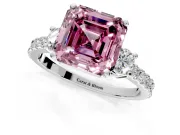 3 Stone Engagement Ring Setting for Fancy Pink Asscher Cut Center with Round Cut Side Accents and Prong Head in Platinum