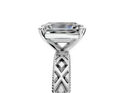 Solitaire Engagement Ring Setting for Emerald Cut Center with Milgrain X Pattern Band and Prong Head in Platinum