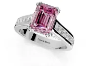 Solitaire Engagement Ring Setting for Fancy Pink Emerald Cut Center with Channel Band and Double Claw Prong Head in Sterling Silver