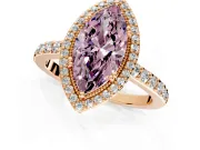 Halo Engagement Ring Setting for Fancy Pink Marquise Center with Inner Milgrain Border and Prong Head in Rose Gold