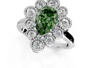 Cluster Halo Engagement Ring Setting for Fancy Green Pear-Shaped Center with Milgrain Bezel Accents and Prong Head in Sterling Silver