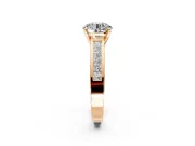 Solitaire Engagement Ring Setting for Round Cut Center with Princess Cut Channel Band and Prong Head in Rose Gold