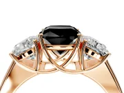 3 Stone Engagement Ring Setting for Fancy Black Cushion Cut Center with Raised Basket Heads and Prong Head in Rose Gold