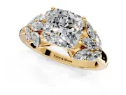 Leaf Cluster Engagement Ring Setting for Cushion Cut Center with Marquise Accents and Prong Head in Yellow Gold