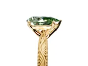 Solitaire Engagement Ring Setting for Fancy Green Pear-Shaped Center with Engraved Milgrain Band and Prong Head in Yellow Gold