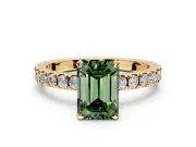 Solitaire Engagement Ring Setting for Fancy Green Emerald Cut Center with Fine Pave Band and Claw Prong Head in Yellow Gold