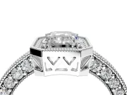 Milgrain Halo Engagement Ring Setting for Emerald Cut Center with Wide Pave Band and Prong Head in Platinum