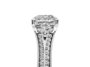 Solitaire Engagement Ring Setting for Cushion Cut Center with Pave Rail Split Shank and Prong Head in Platinum