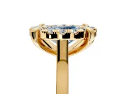 Single Halo Engagement Ring Setting for Fancy Blue Oval Center with Corner Claws, Plain Band and Prong Head in Yellow Gold