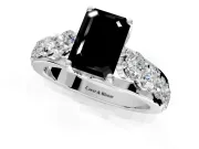 Solitaire Engagement Ring Setting for Fancy Black Emerald Cut Center with Graduated Shared Prongs and Prong Head in Sterling Silver