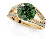 Split Shank Engagement Ring Setting for Fancy Green Round Cut Center with Pave Split Shank and Prong Head in Yellow Gold