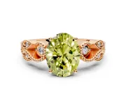 Leaf Engagement Ring Setting for Fancy Yellow Oval Center with Milgrain Accent Band and Prong Head in Rose Gold