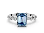 Solitaire Engagement Ring Setting for Fancy Blue Emerald Cut Center with Trailing Leaf Accent Band and Prong Head in Platinum