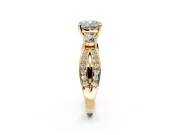 3 Stone Engagement Ring Setting for Cushion Cut Center with Pave Twist Band and Prong Head in Yellow Gold
