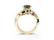 Halo Engagement Ring Setting for Fancy Green Round Cut Center with Marquise and Pave Bypass Band and Prong Head in Yellow Gold
