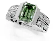 Bezel Engagement Ring Setting for Fancy Green Emerald Cut Center with Wide Channel-Set Band and Bezel Head in Platinum