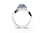 Starburst Halo Engagement Ring Setting for Fancy Blue Princess Cut Center with Flat Cathedral Band and Prong Head in White Gold