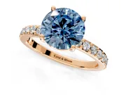 Solitaire Engagement Ring Setting for Fancy Blue Round Cut Center with Round Cut Pave Band and Prong Head in Rose Gold