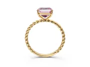 Solitaire Engagement Ring Setting for Fancy Pink Asscher Cut Center with Plain Twisted Rope Band and Prong Head in Yellow Gold