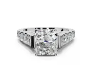 Solitaire Engagement Ring Setting for Radiant Cut Center with Pave Cathedral Shoulders and Prong Head in Platinum