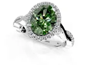 Halo Engagement Ring Setting for Fancy Green Oval Center with Twist Band and Prong Head in White Gold