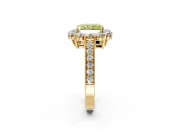 Halo Engagement Ring Setting for Fancy Yellow Radiant Cut Center with Milgrain Channel Band and Prong Head in Yellow Gold