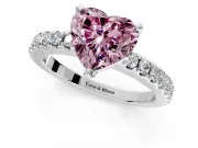 Solitaire Engagement Ring Setting for Fancy Pink Heart-Shaped Center with Single Row Accent Band and Prong Head in Sterling Silver