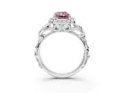 Halo Engagement Ring Setting for Fancy Pink Radiant Cut Center with Open Scroll Shoulders and Prong Head in Sterling Silver