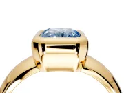 Solitaire Engagement Ring Setting for Fancy Blue Radiant Cut Center with Wide Band and Bezel Head in Yellow Gold