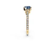 Solitaire Engagement Ring Setting for Fancy Blue Round Cut Center with Widening Pave Band and Claw Prong Head in Yellow Gold