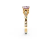 Solitaire Engagement Ring Setting for Fancy Pink Princess Cut Center with Marquise and Bezel Accents and Prong Head in Yellow Gold