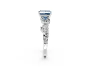 Leaf Motif Engagement Ring Setting for Fancy Blue Princess Cut Center with Pave Band and Prong Head in Platinum