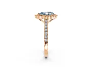 Milgrain Floral Halo Engagement Ring Setting for Fancy Blue Pear-Shaped Center with Pave Band and Prong Head in Rose Gold