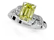 Solitaire Engagement Ring Setting for Fancy Yellow Emerald Cut Center with Marquise Accent Twist Band and Prong Head in Platinum