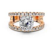 Solitaire Engagement Ring Setting for Cushion Cut Center with Wide-Open Split Shank and Prong Head in Rose Gold