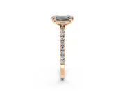 Solitaire Engagement Ring Setting for Emerald Cut Center with Pave Band and Claw Prong Head in Rose Gold